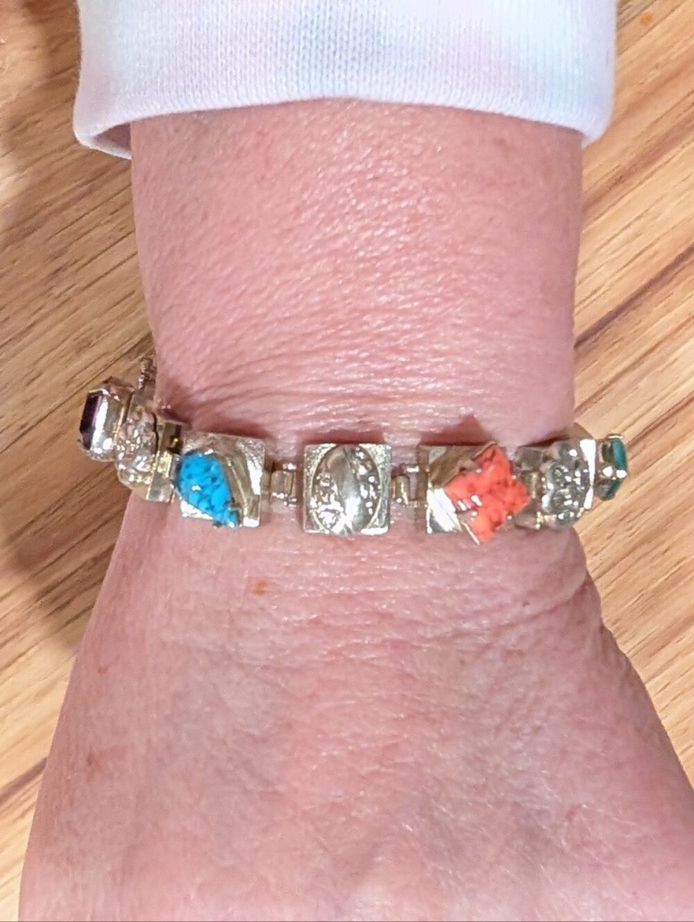 Chunky Gold Bracelet with Multi Colored Natural Stones And Glass Stones